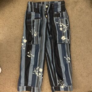 Free People Blue Striped Straight Leg Pants